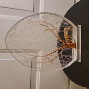 Vintage Etched Lucite Block Art - Fabulous Willow Tree with Horse